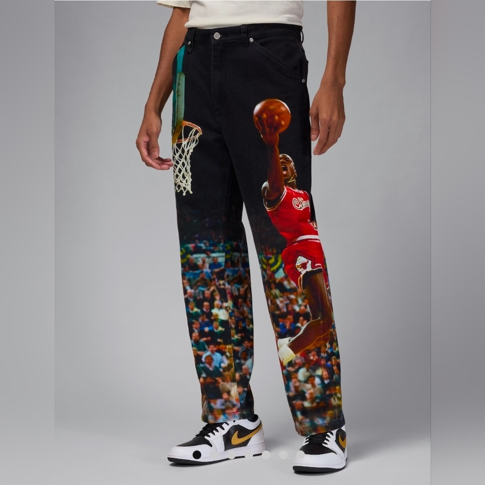 Nike Air Jordan Printed Twill Black Pants Jumpman  HF0045-010 Men's US 36 - Picture 4 of 13
